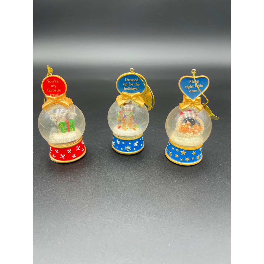 Set of 3 Mini Snow Globe Christmas Ornaments Cats Dogs Holiday Animal Decor